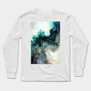 Blue Smoked - Abstract Alcohol Ink Art Long Sleeve T-Shirt